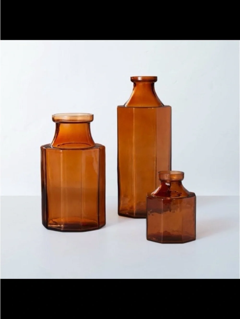Octagonal Amber Glass Bottle Vase Large-Hearth & Hand with Magnolia